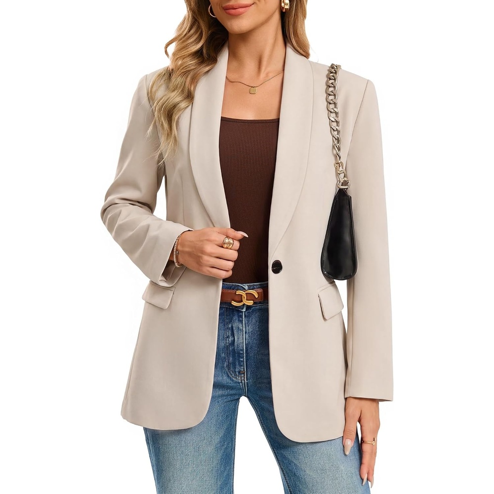 image:imageGRACE KARIN Women 2026 Business Casual BlazerFall Work Office Suit Jackets Long Sleeve Open Front Button Lapel Outfits with Pockets Classic Shawl Collar Dressy Interview Professional CoatApricot