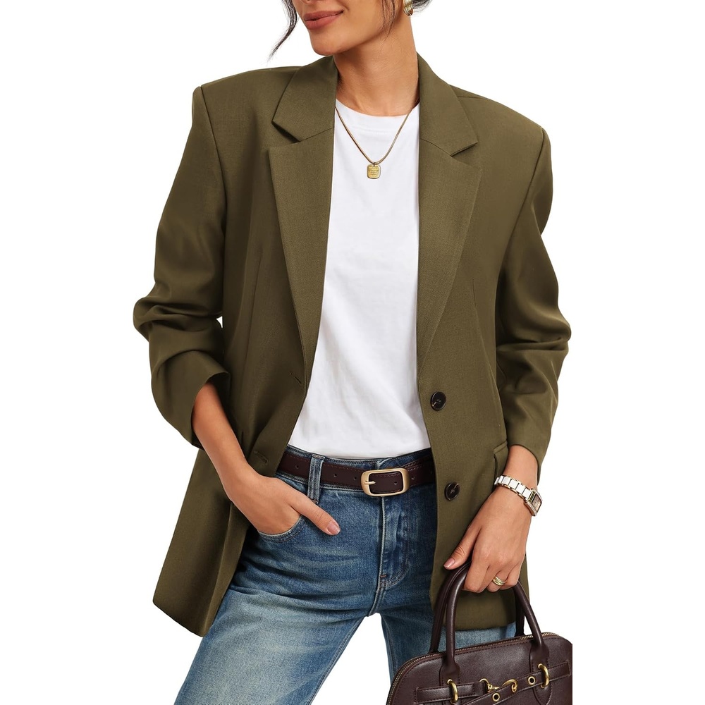 image:imageGRACE KARIN Womens Blazer Business Casual 2026 Relaxed Fit  Lapel Open Front 2 flap Pockets Button Cuff Long Sleeve All Seasons Dressy Versatile Work interview Suit JacketsDark Khaki