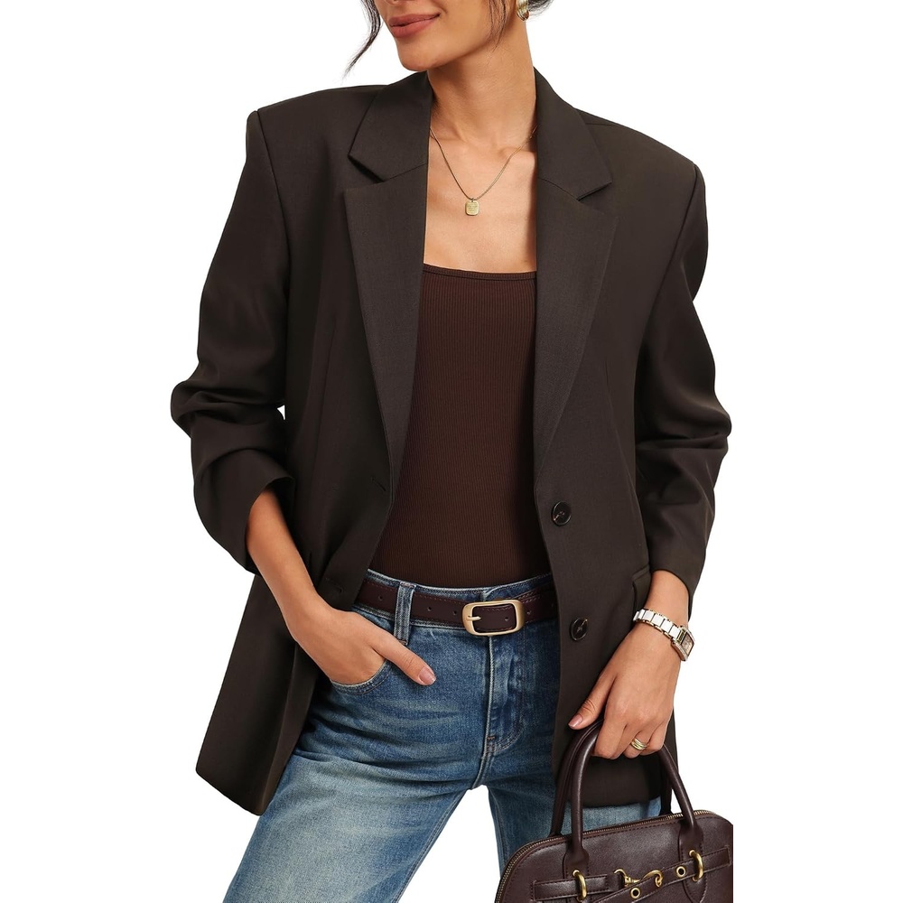 image:imageGRACE KARIN Womens Blazer Business Casual 2026 Relaxed Fit  Lapel Open Front 2 flap Pockets Button Cuff Long Sleeve All Seasons Dressy Versatile Work interview Suit JacketsDark Brown