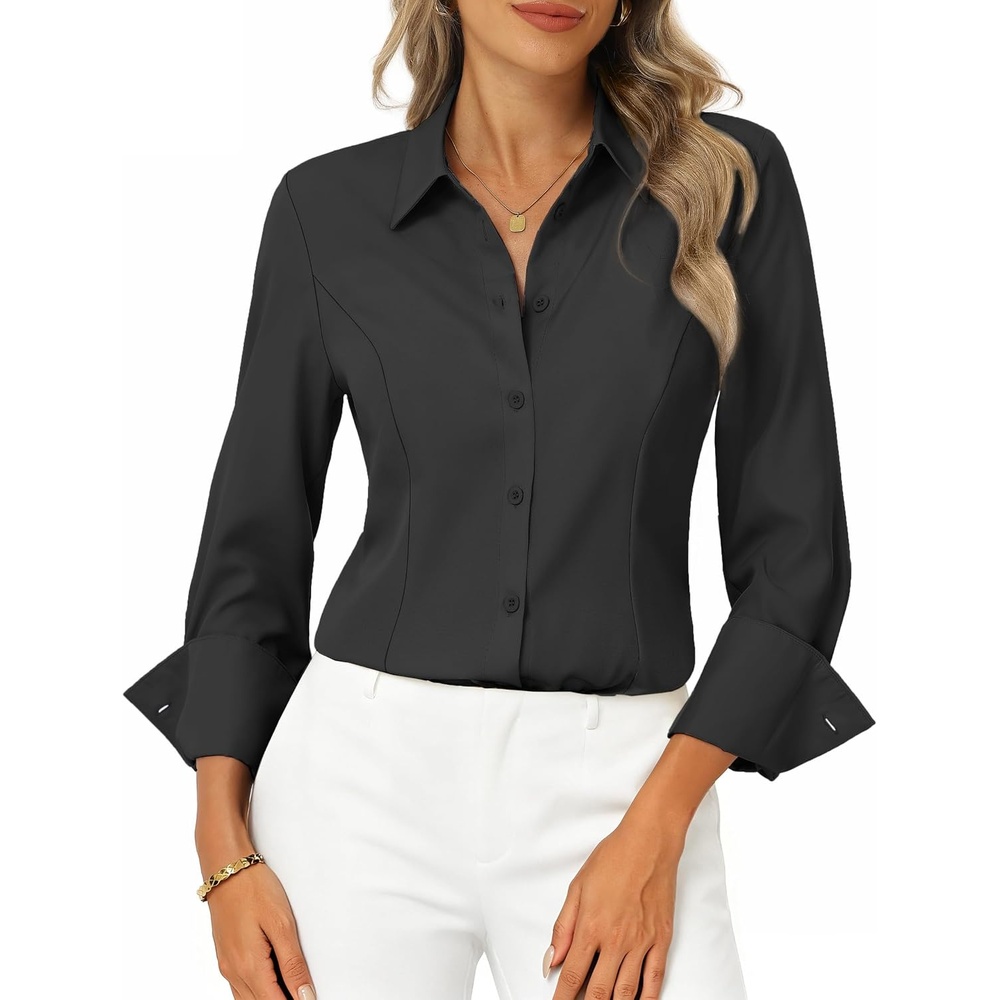 image:imageGRACE KARIN Womens Button Down Dress Shirts Long Sleeve Collared Tops 2026 Fall Fashion Clothing Business Casual Outfits Office Work TopsBlack