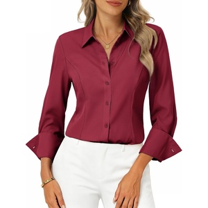 GRACE KARIN Womens Button Down Dress Shirts Long Sleeve Collared Tops | 2026 Fall Fashion Clothing, Business Casual Outfits, Office Work Tops(Wine Red)