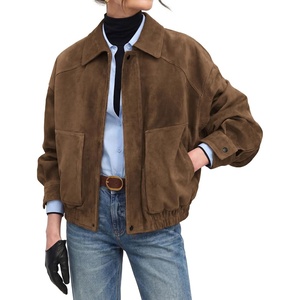 GRACE KARIN Women’s Faux Suede Jacket Fall Long Sleeve Coat | 2026 Fashion Casual Oversized Outwear, Lightweight Lapel Motorcycle Style Clothes with Zipper(Brown)