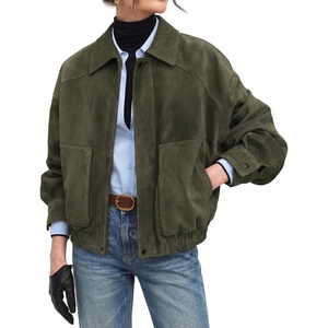 GRACE KARIN Women’s Faux Suede Jacket Fall Long Sleeve Coat | 2026 Fashion Casual Oversized Outwear, Lightweight Lapel Motorcycle Style Clothes with Zipper(Army Green)