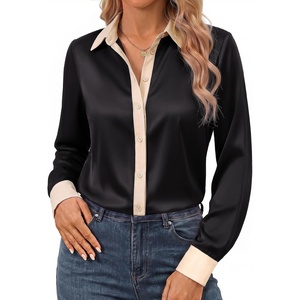 GRACE KARIN Womens Long Sleeve Silk Button Down Shirts 2026 | Satin Floral Blouses Dressy Casual,Fall Business Work Tops(Black)