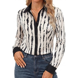 GRACE KARIN Womens Long Sleeve Silk Button Down Shirts 2026 | Satin Floral Blouses Dressy Casual,Fall Business Work Tops(Black Stripes)