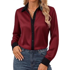 GRACE KARIN Womens Long Sleeve Silk Button Down Shirts 2026 | Satin Floral Blouses Dressy Casual,Fall Business Work Tops(Wine)