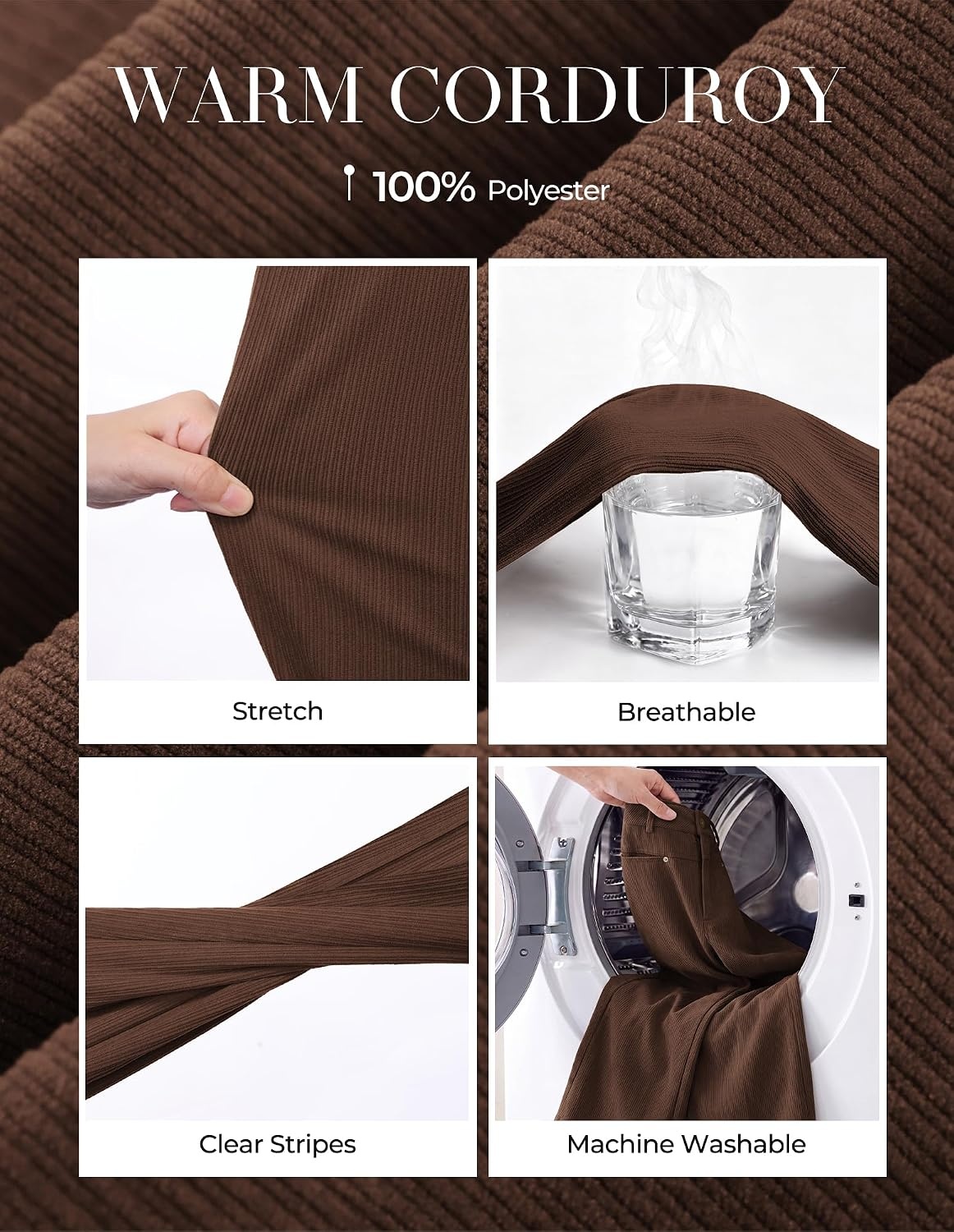 image:imageGRACE KARIN Corduroy Pants Women Casual Wide Leg Baggy Trousers Fall Winter 4 Pockets front and backStretchRivetsElastic High WaistPalazzoLeisureHomeDark Brown