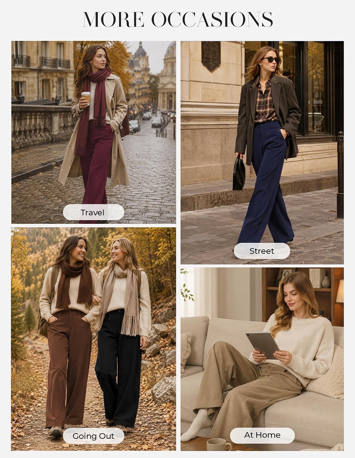 image:imageGRACE KARIN Corduroy Pants Women Casual Wide Leg Baggy Trousers Fall Winter 4 Pockets front and backStretchRivetsElastic High WaistPalazzoLeisureHomeBurgundy