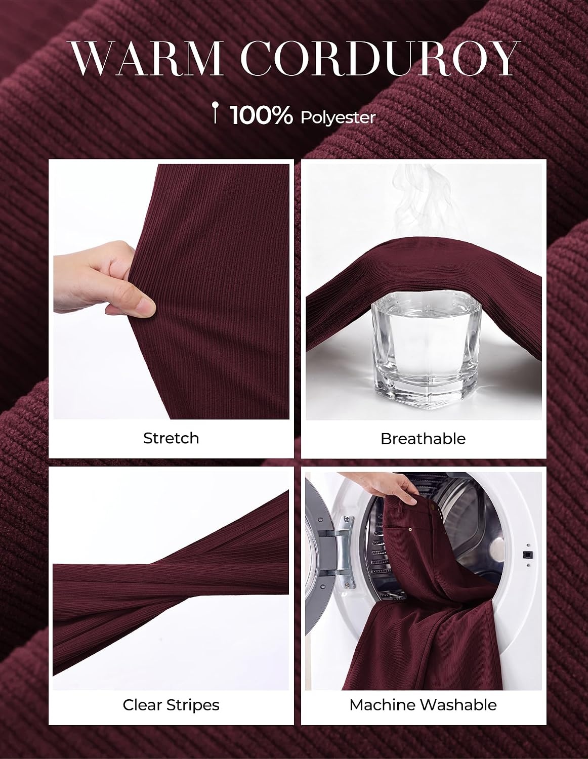 image:imageGRACE KARIN Corduroy Pants Women Casual Wide Leg Baggy Trousers Fall Winter 4 Pockets front and backStretchRivetsElastic High WaistPalazzoLeisureHomeBurgundy