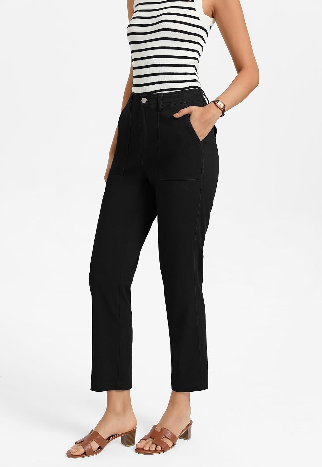 image:imageGRACE KARIN High Waisted Pants for Women Casual Cropped Black XL
