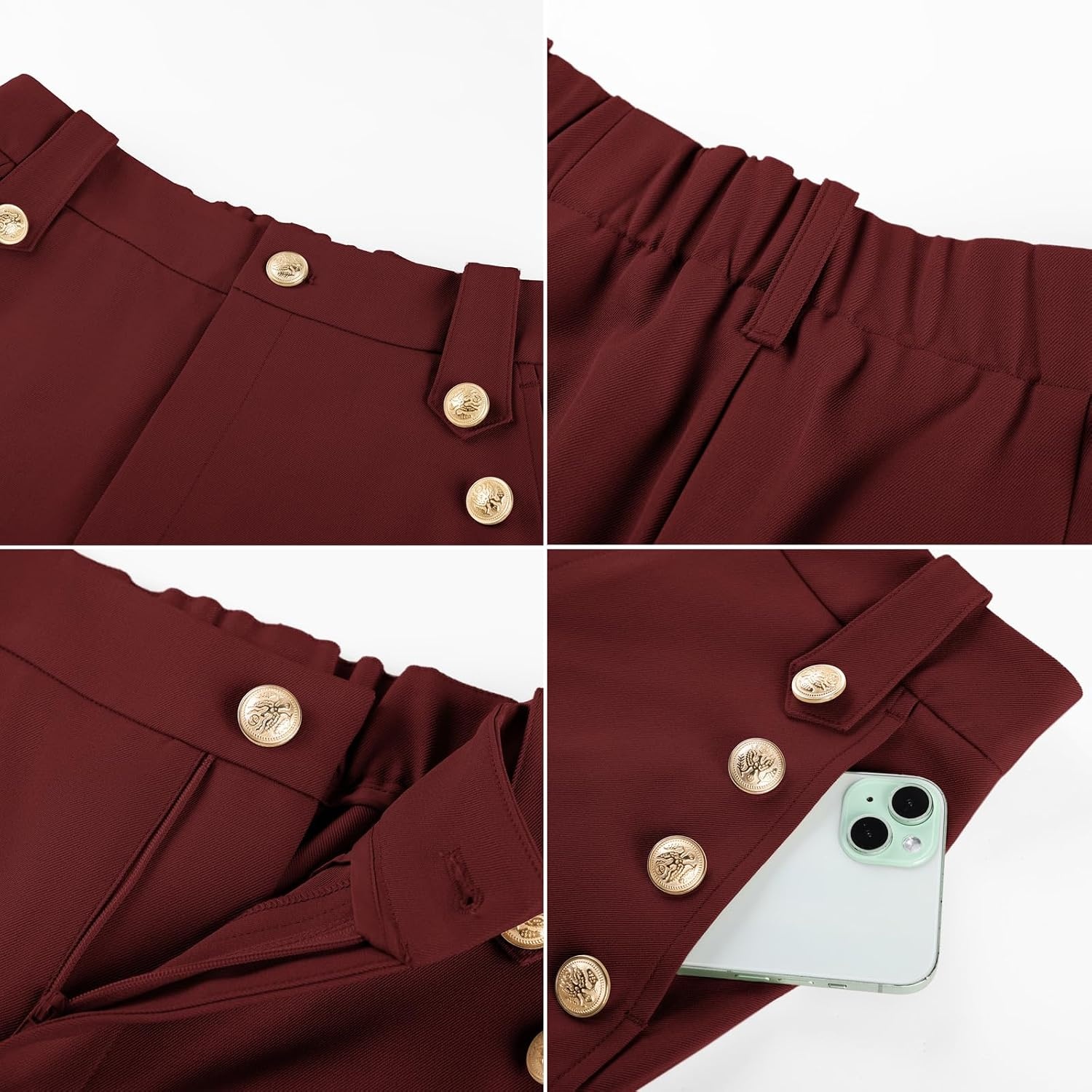 image:imageGRACE KARIN Wide Leg Dress Pants for Women 2026 Business Casual Trousers High Waisted Work Buttons with Pockets Straight Leg Teacher Flowy PalazzoBurgundy