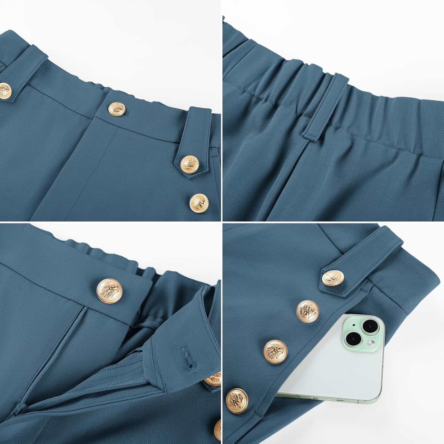image:imageGRACE KARIN Wide Leg Dress Pants for Women 2026 Business Casual Trousers High Waisted Work Buttons with Pockets Straight Leg Teacher Flowy PalazzoDenim Blue