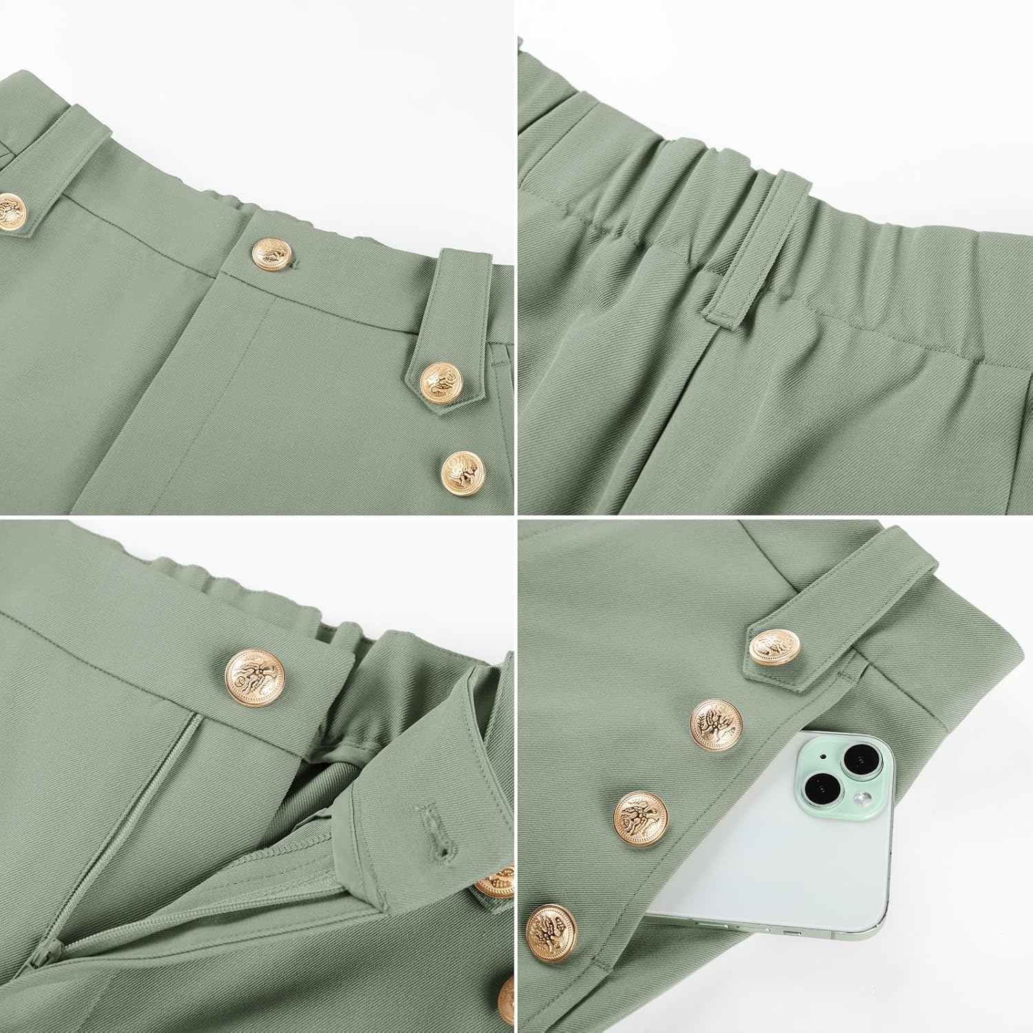 image:imageGRACE KARIN Wide Leg Dress Pants for Women 2026 Business Casual Trousers High Waisted Work Buttons with Pockets Straight Leg Teacher Flowy PalazzoGrey Green