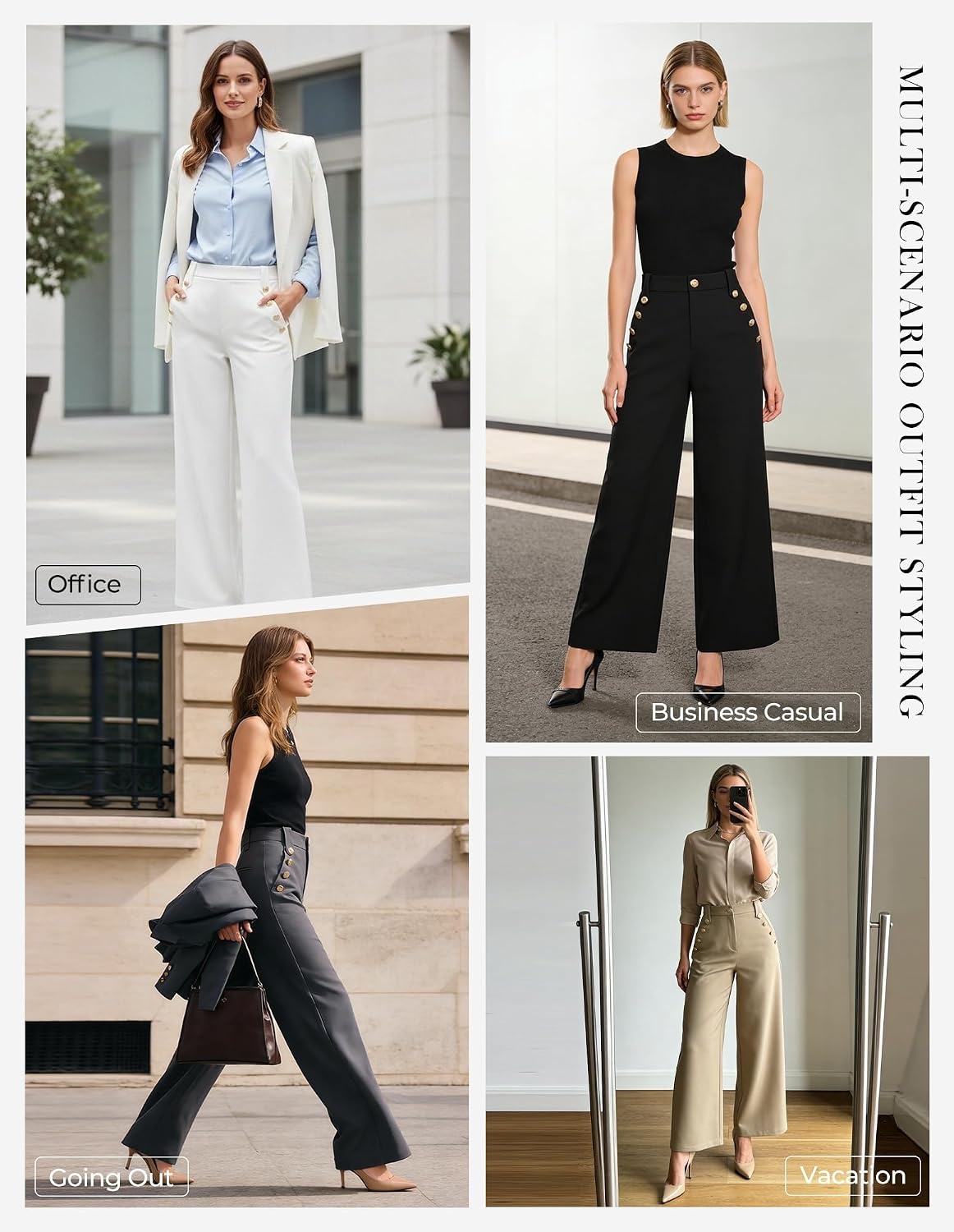 image:imageGRACE KARIN Wide Leg Dress Pants for Women 2026 Business Casual Trousers High Waisted Work Buttons with Pockets Straight Leg Teacher Flowy PalazzoGrey
