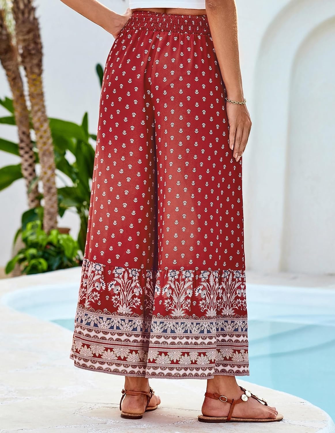 image:imageGRACE KARIN Wome Palazzo Wide Leg Pants Summer Boho Flowy Beach Trousers BeltedPocketsElastic High WaistedPull OnAline FlarePrintedTravelComfyVacationHawaiiHoneymoonRed Dots