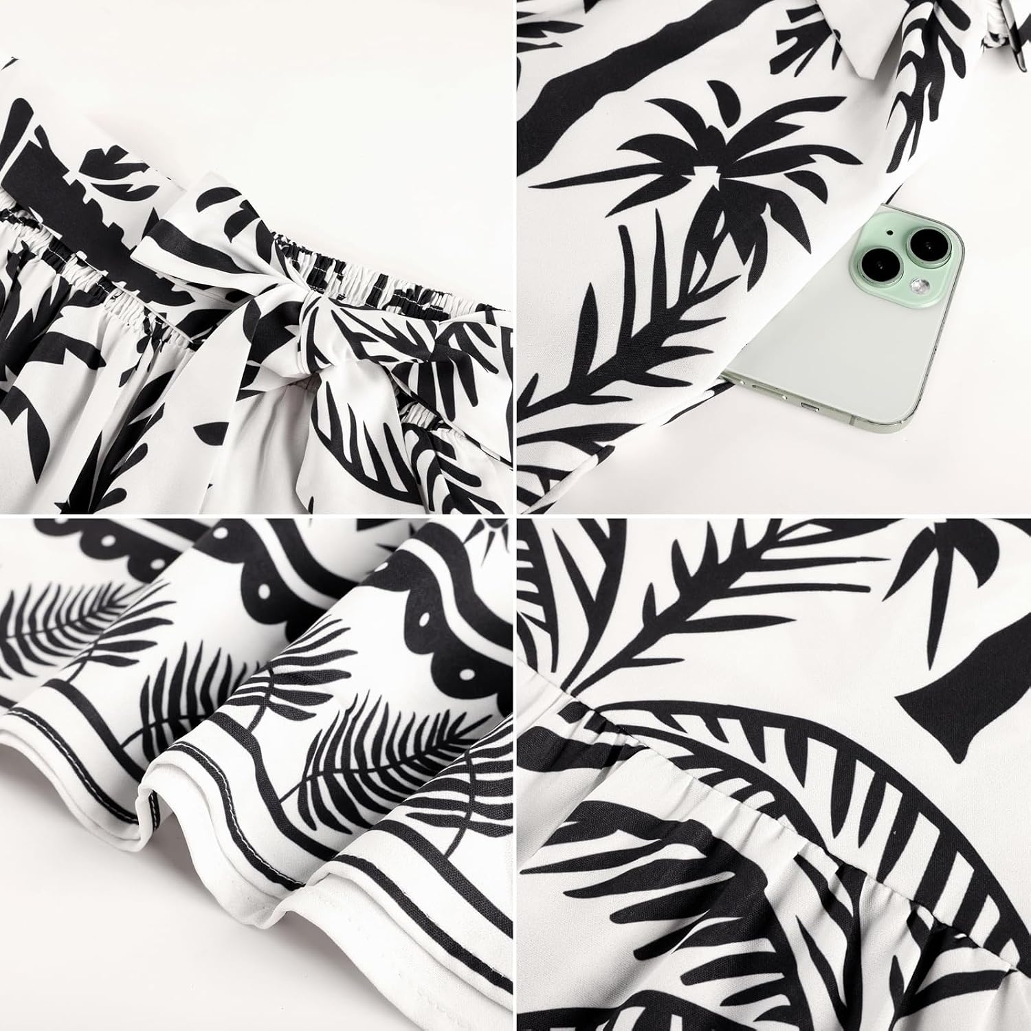 image:imageGRACE KARIN Wome Palazzo Wide Leg Pants Summer Boho Flowy Beach Trousers BeltedPocketsElastic High WaistedPull OnAline FlarePrintedTravelComfyVacationHawaiiHoneymoonWhite Floral