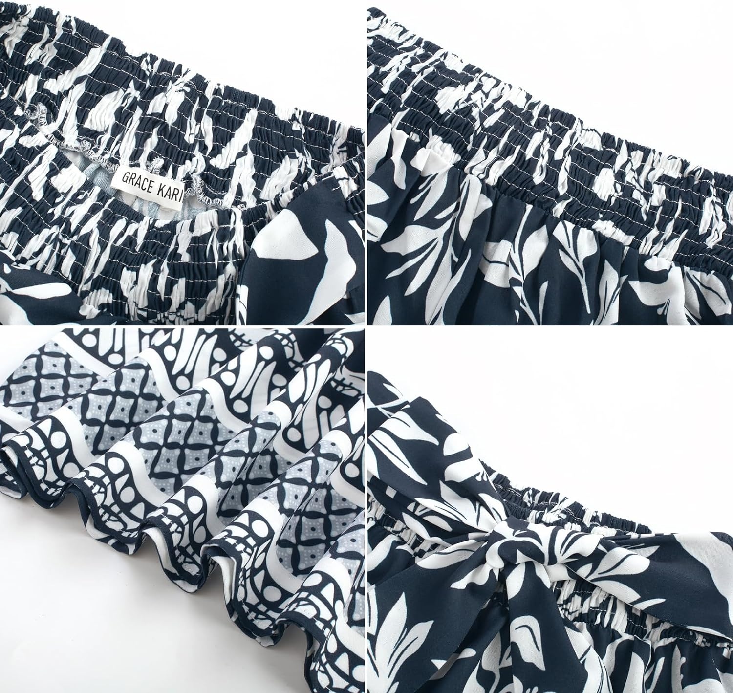 image:imageGRACE KARIN Wome Palazzo Wide Leg Pants Summer Boho Flowy Beach Trousers BeltedPocketsElastic High WaistedPull OnAline FlarePrintedTravelComfyVacationHawaiiHoneymoonNavy Floral