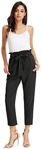image:imageGRACE KARIN Women Work Pants High Waist Dressy Trousers Business Casual Paper Bag Bow Tie Office Stretch Elastic Waist with Pockets Lightweight Slim Fit PullonBlack