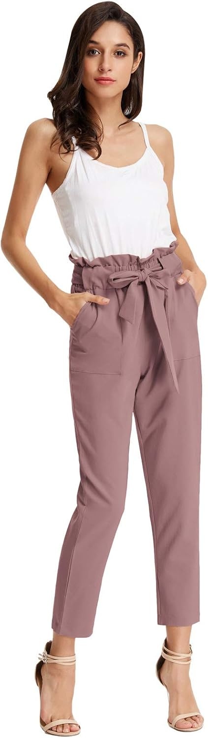 image:imageGRACE KARIN Women Work Pants High Waist Dressy Trousers Business Casual Paper Bag Bow Tie Office Stretch Elastic Waist with Pockets Lightweight Slim Fit PullonPuce