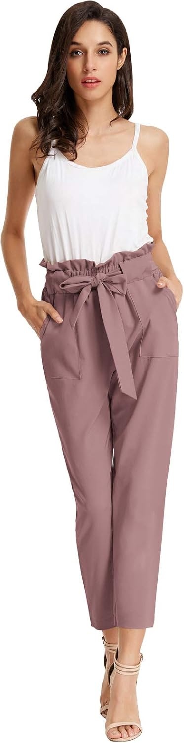 image:imageGRACE KARIN Women Work Pants High Waist Dressy Trousers Business Casual Paper Bag Bow Tie Office Stretch Elastic Waist with Pockets Lightweight Slim Fit PullonPuce