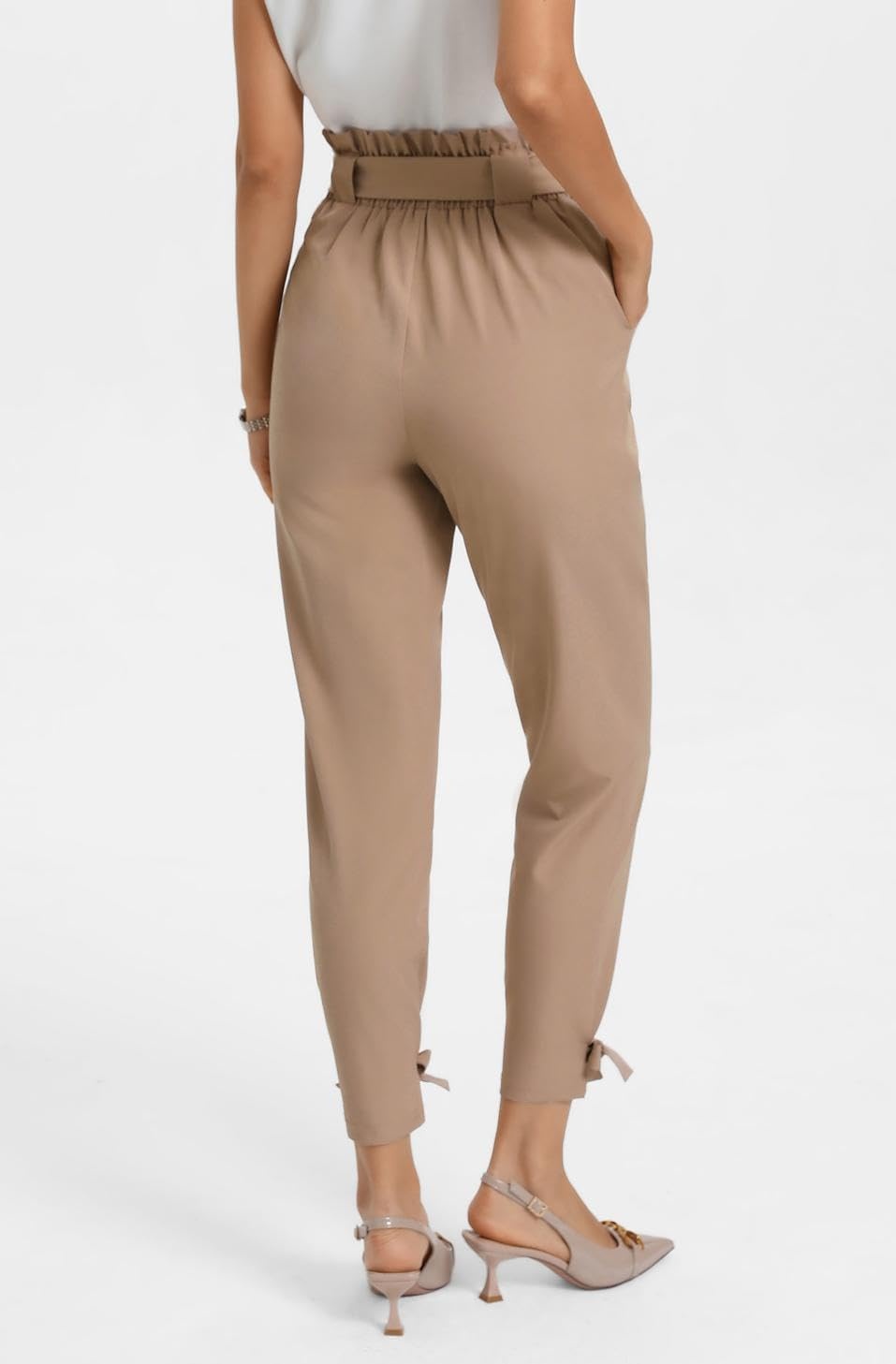 image:imageGRACE KARIN Womens Casual High Waist Pencil Pants Paper Bag Pants for Work Casual High Waist Pencil with Pockets BowKnot Cropped Paper Bag WorkCamel