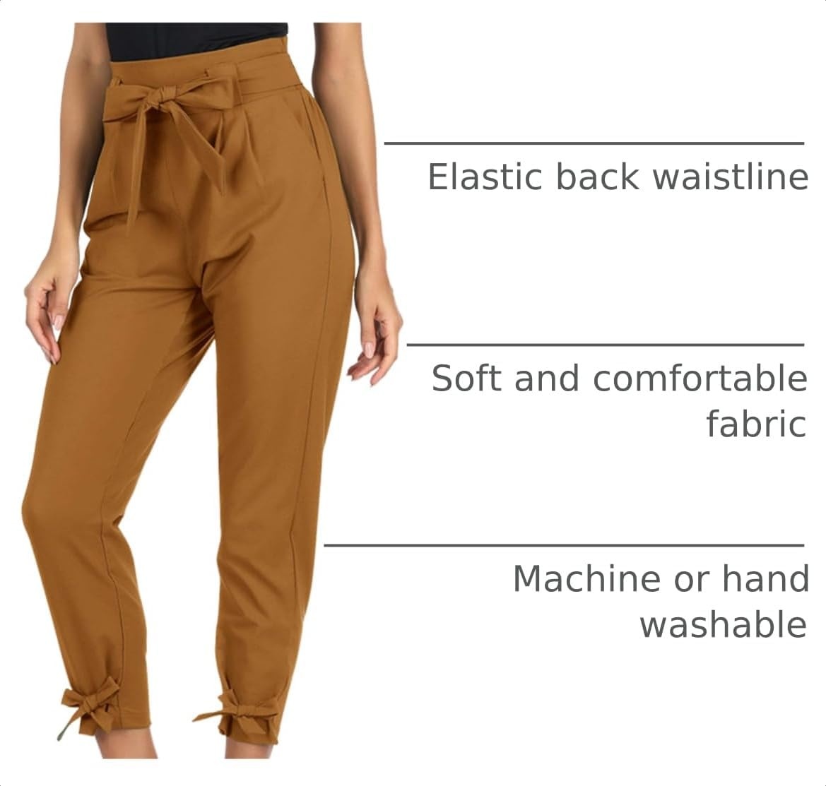 image:imageGRACE KARIN Womens Casual High Waist Pencil Pants Paper Bag Pants for Work Casual High Waist Pencil with Pockets BowKnot Cropped Paper Bag WorkCopper
