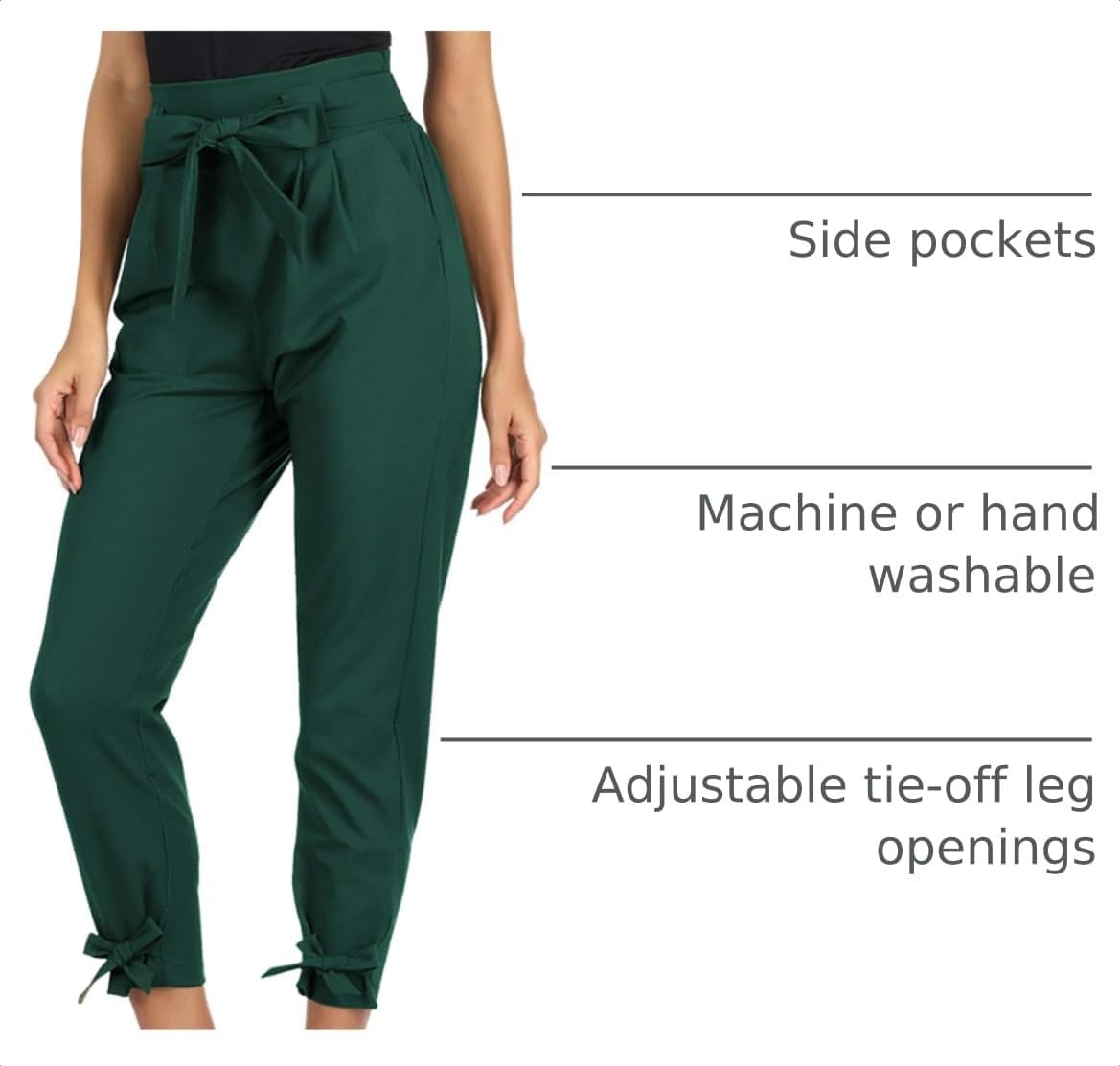 image:imageGRACE KARIN Womens Casual High Waist Pencil Pants Paper Bag Pants for Work Casual High Waist Pencil with Pockets BowKnot Cropped Paper Bag WorkDark Green