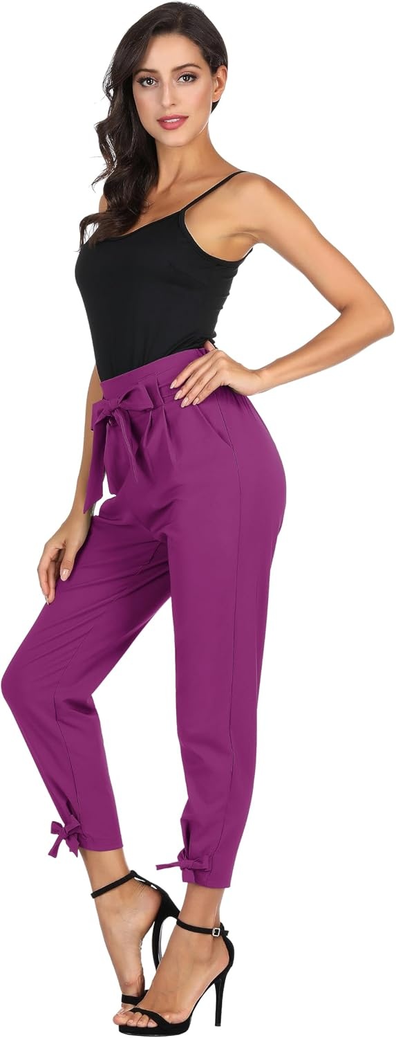 image:imageGRACE KARIN Womens Casual High Waist Pencil Pants Paper Bag Pants for Work Casual High Waist Pencil with Pockets BowKnot Cropped Paper Bag WorkFuchsia