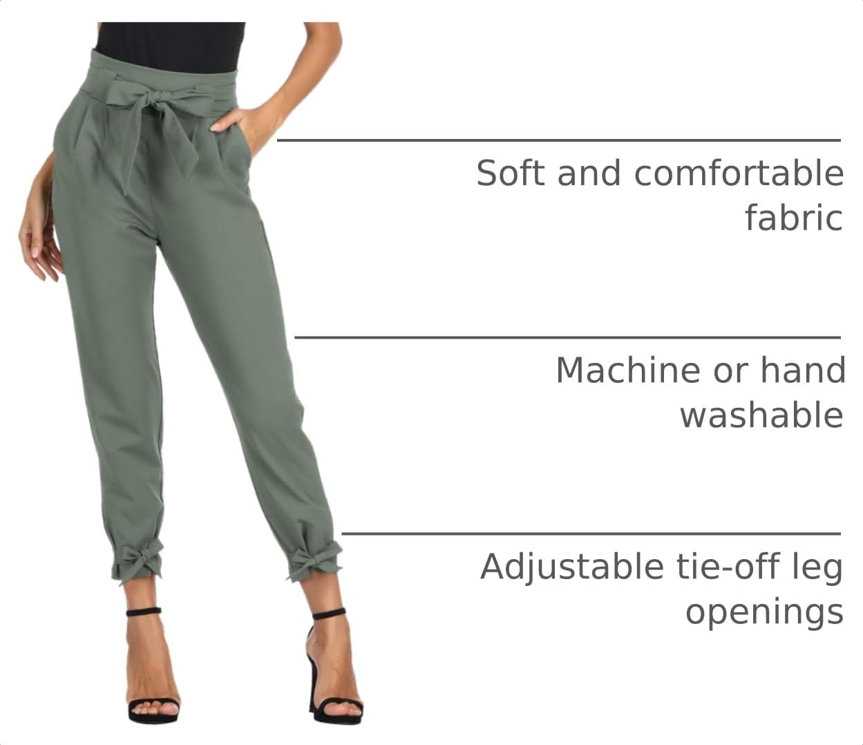 image:imageGRACE KARIN Womens Casual High Waist Pencil Pants Paper Bag Pants for Work Casual High Waist Pencil with Pockets BowKnot Cropped Paper Bag WorkGray Green