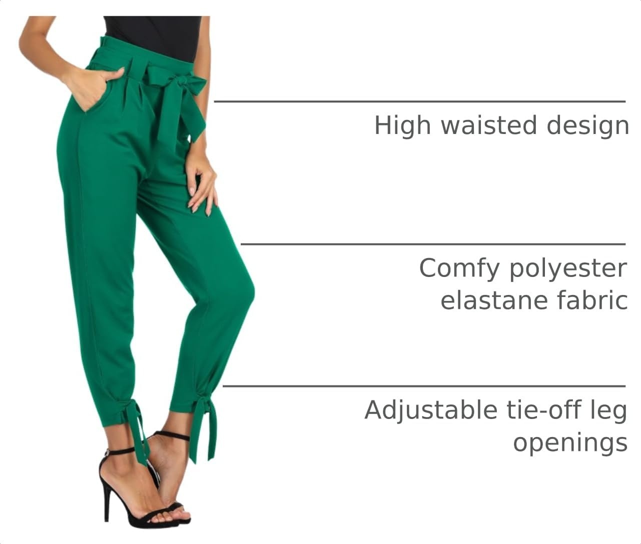 image:imageGRACE KARIN Womens Casual High Waist Pencil Pants Paper Bag Pants for Work Casual High Waist Pencil with Pockets BowKnot Cropped Paper Bag WorkGreen