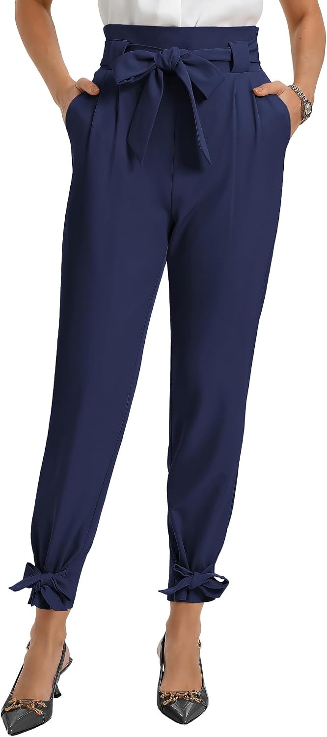 image:imageGRACE KARIN Womens Casual High Waist Pencil Pants Paper Bag Pants for Work Casual High Waist Pencil with Pockets BowKnot Cropped Paper Bag WorkNavy Blue