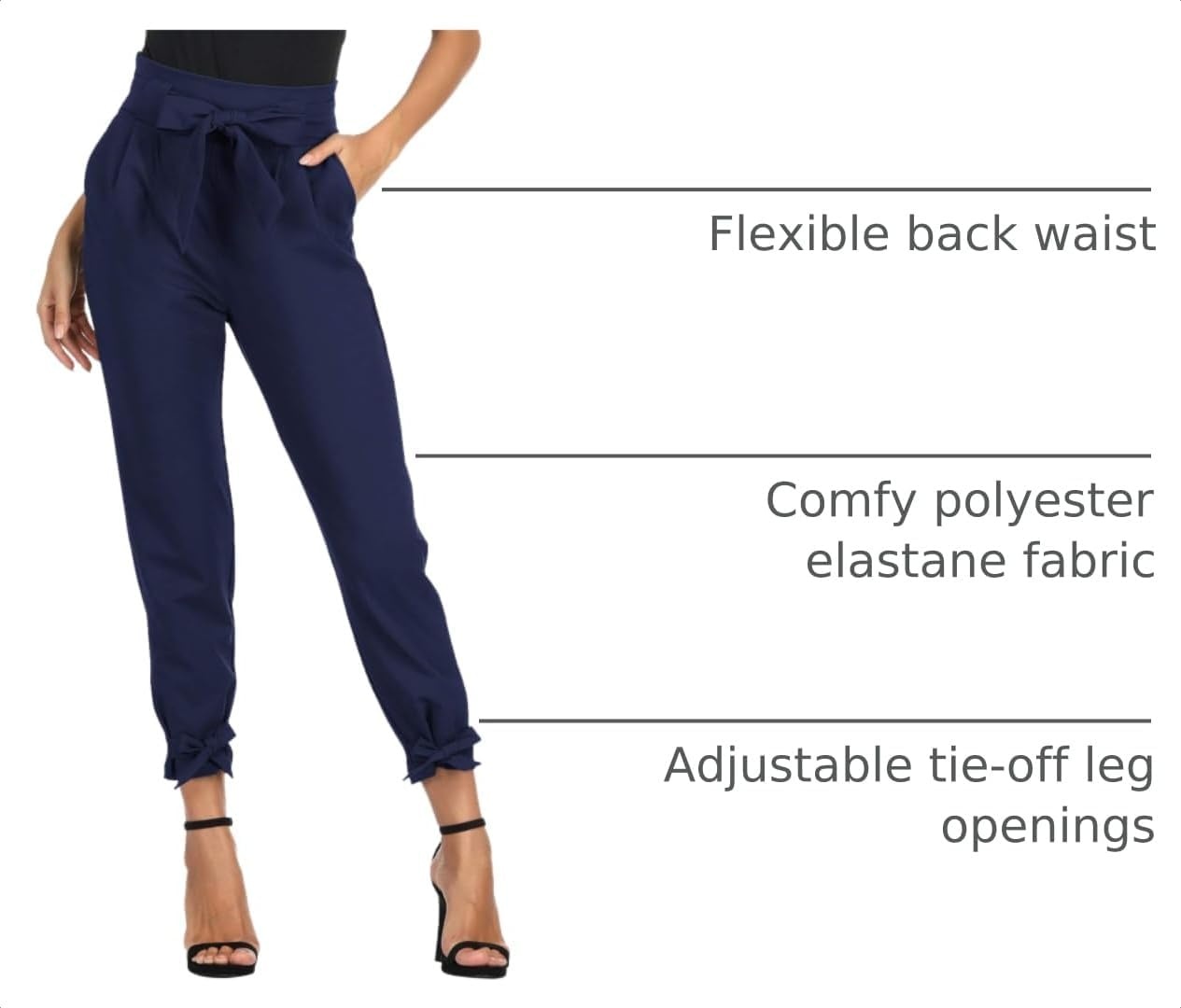 image:imageGRACE KARIN Womens Casual High Waist Pencil Pants Paper Bag Pants for Work Casual High Waist Pencil with Pockets BowKnot Cropped Paper Bag WorkNavy Blue