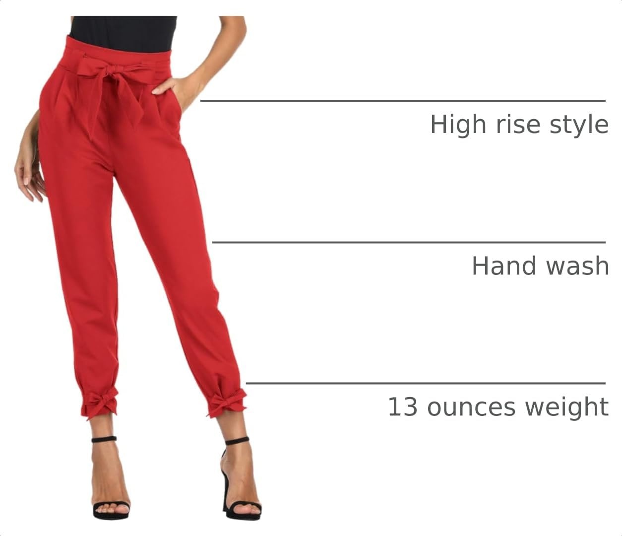 image:imageGRACE KARIN Womens Casual High Waist Pencil Pants Paper Bag Pants for Work Casual High Waist Pencil with Pockets BowKnot Cropped Paper Bag WorkRed