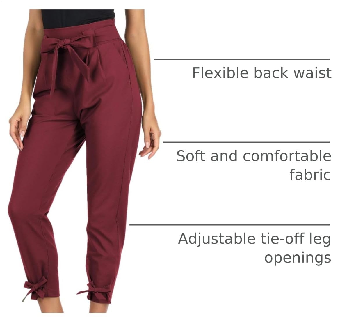 image:imageGRACE KARIN Womens Casual High Waist Pencil Pants Paper Bag Pants for Work Casual High Waist Pencil with Pockets BowKnot Cropped Paper Bag WorkWine