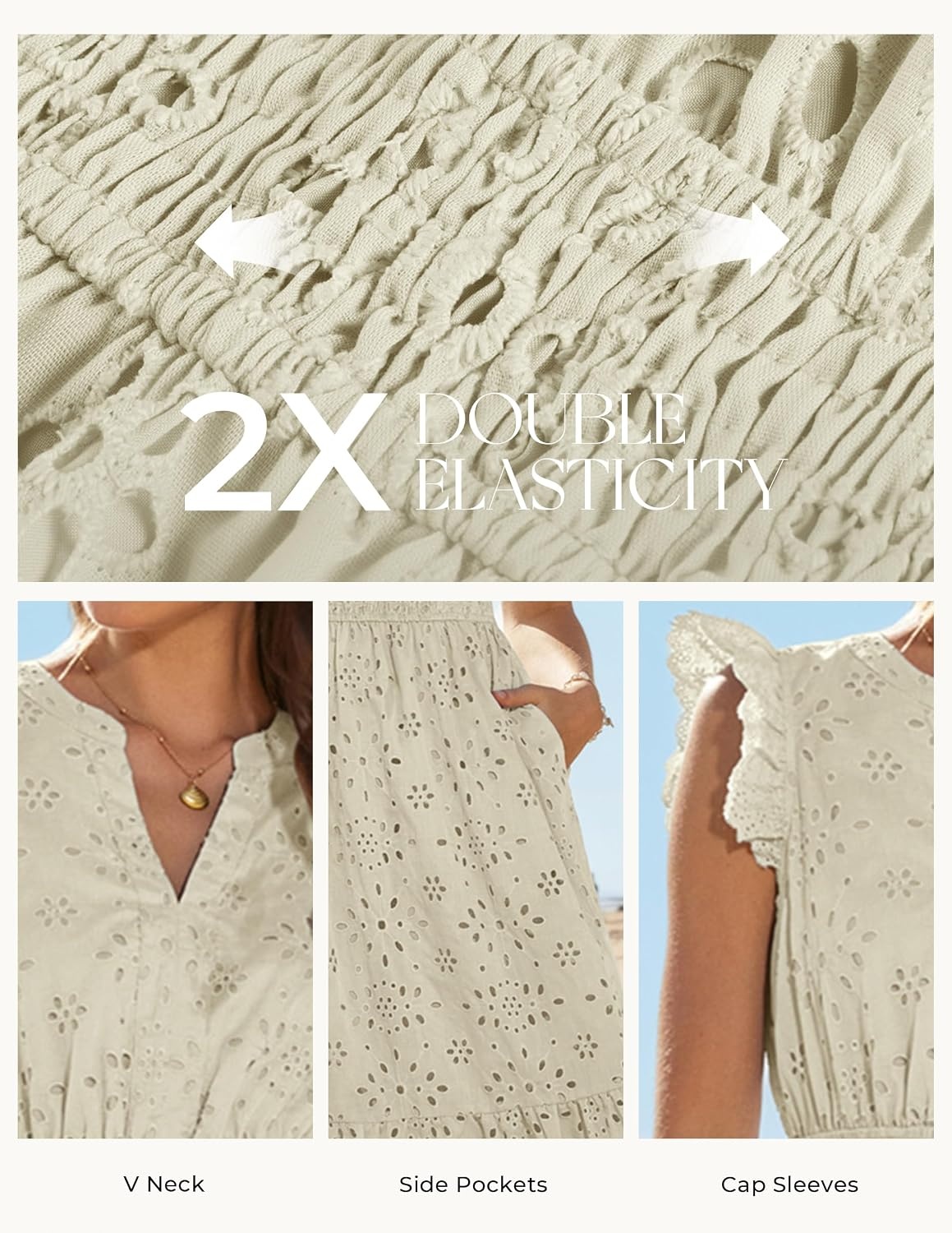 image:imageGRACE KARIN Womens Summer Maxi Eyelet Boho Beach Dresses 2026 V Neck High Waisted Pocket A Line Flowy Casual Modest Fall Funeral Church Wedding Guest Vacation Cocktail DressApricot