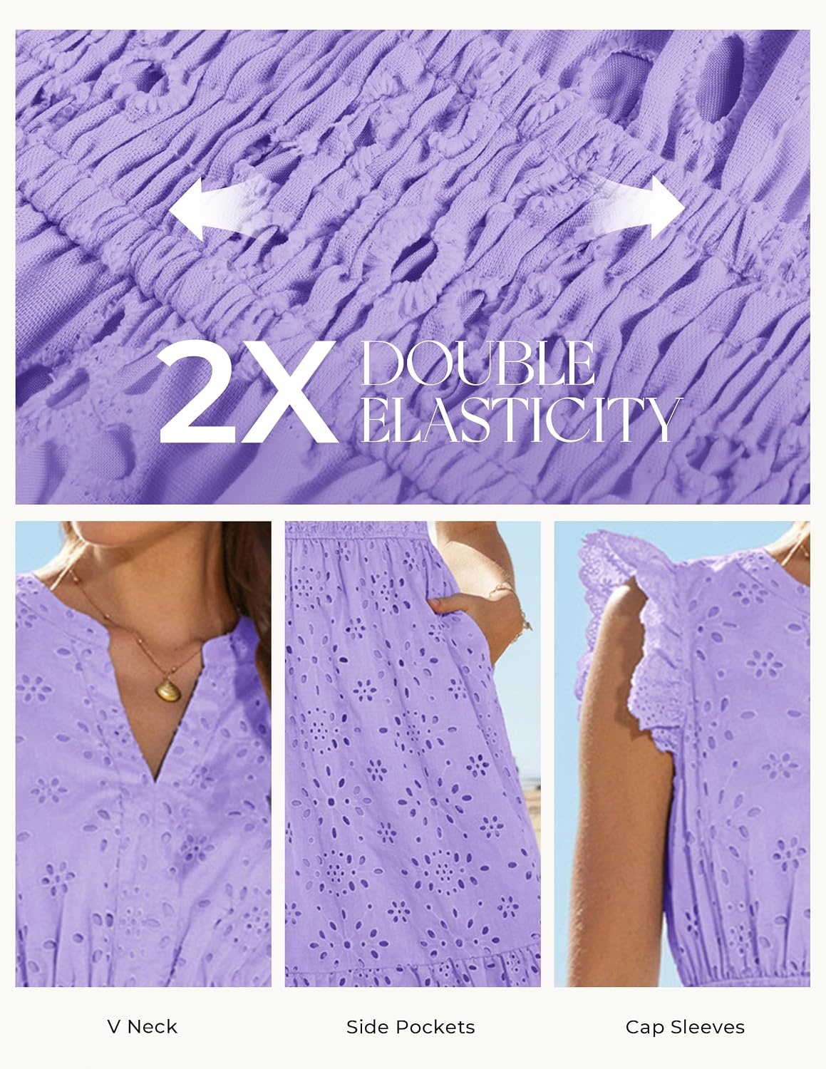 image:imageGRACE KARIN Womens Summer Maxi Eyelet Boho Beach Dresses 2026 V Neck High Waisted Pocket A Line Flowy Casual Modest Fall Funeral Church Wedding Guest Vacation Cocktail DressLight Purple
