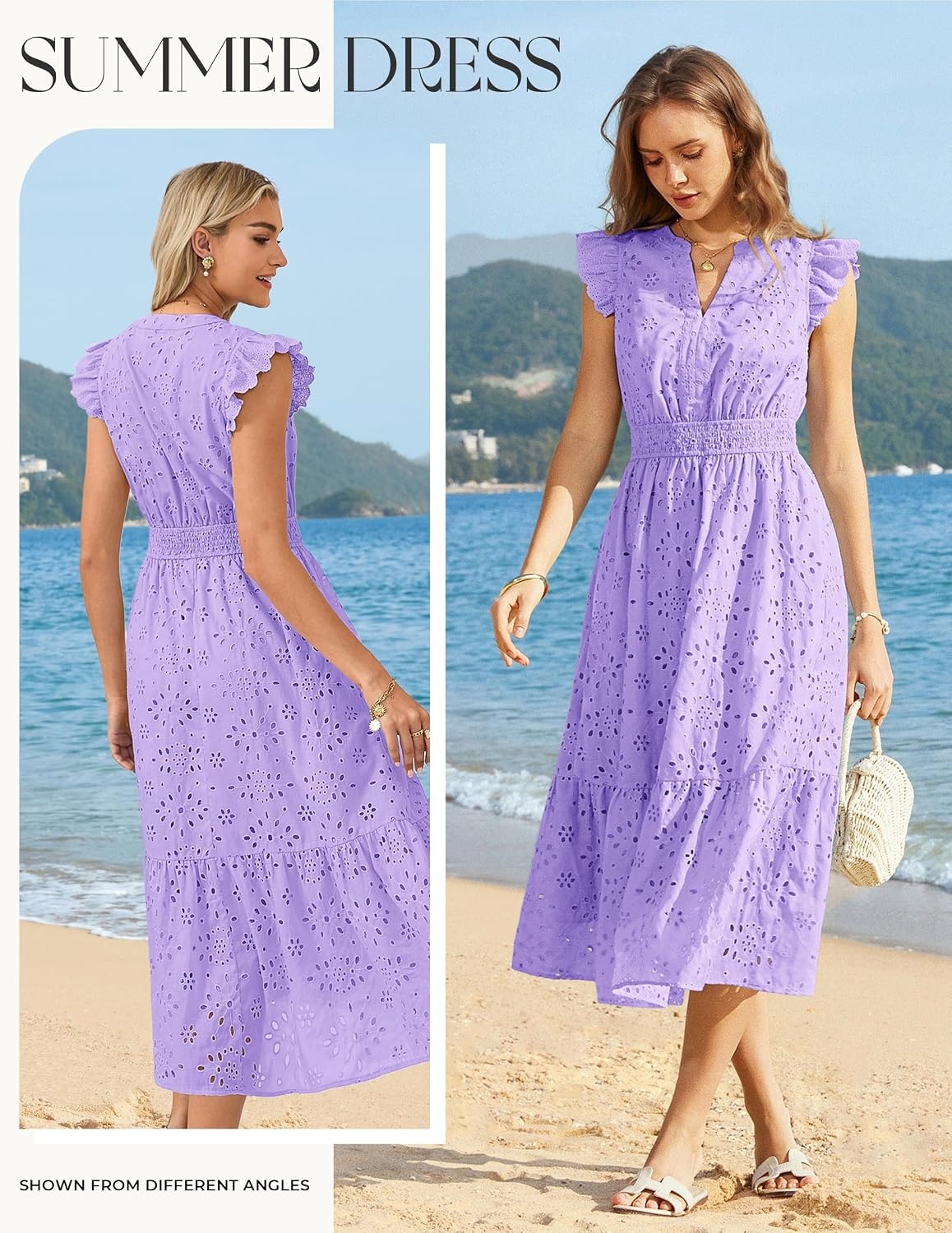 image:imageGRACE KARIN Womens Summer Maxi Eyelet Boho Beach Dresses 2026 V Neck High Waisted Pocket A Line Flowy Casual Modest Fall Funeral Church Wedding Guest Vacation Cocktail DressLight Purple