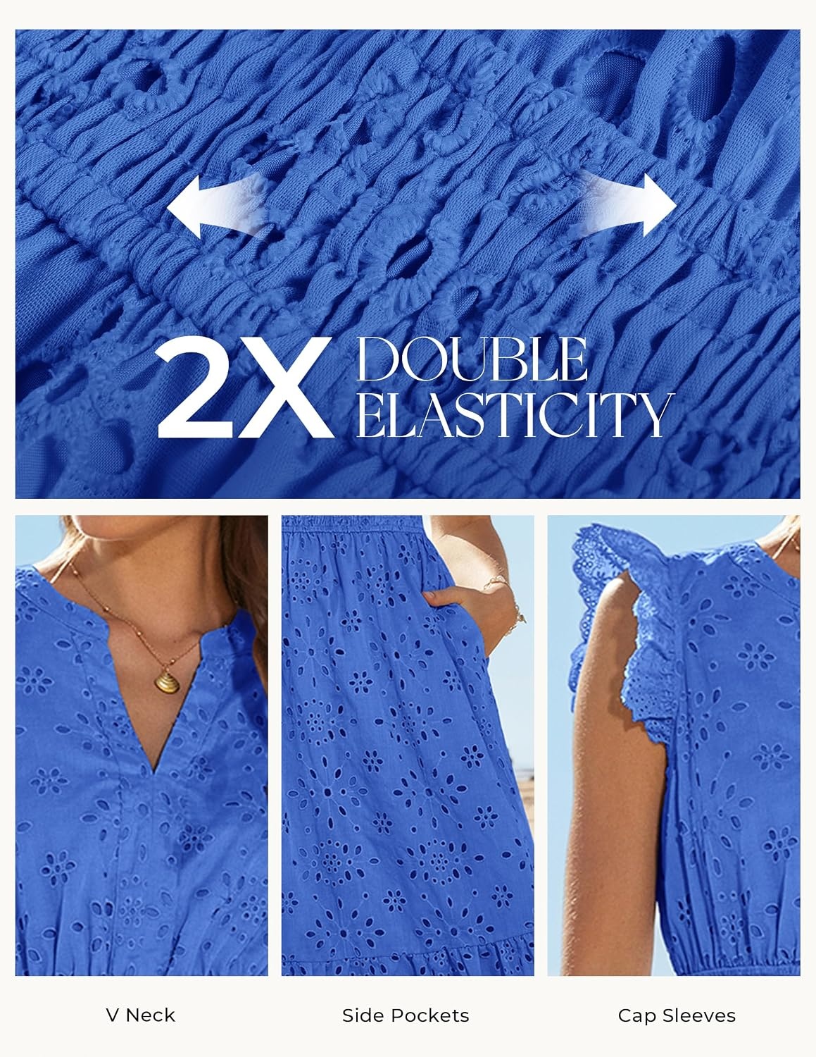 image:imageGRACE KARIN Womens Summer Maxi Eyelet Boho Beach Dresses 2026 V Neck High Waisted Pocket A Line Flowy Casual Modest Fall Funeral Church Wedding Guest Vacation Cocktail DressBlue