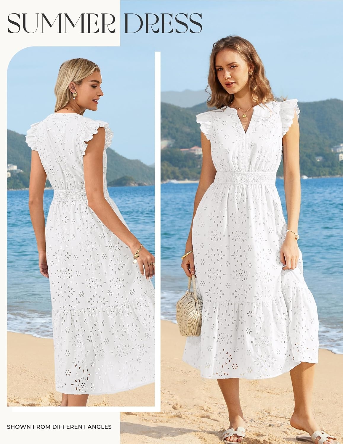 image:imageGRACE KARIN Womens Summer Maxi Eyelet Boho Beach Dresses 2026 V Neck High Waisted Pocket A Line Flowy Casual Modest Fall Funeral Church Wedding Guest Vacation Cocktail DressWhite