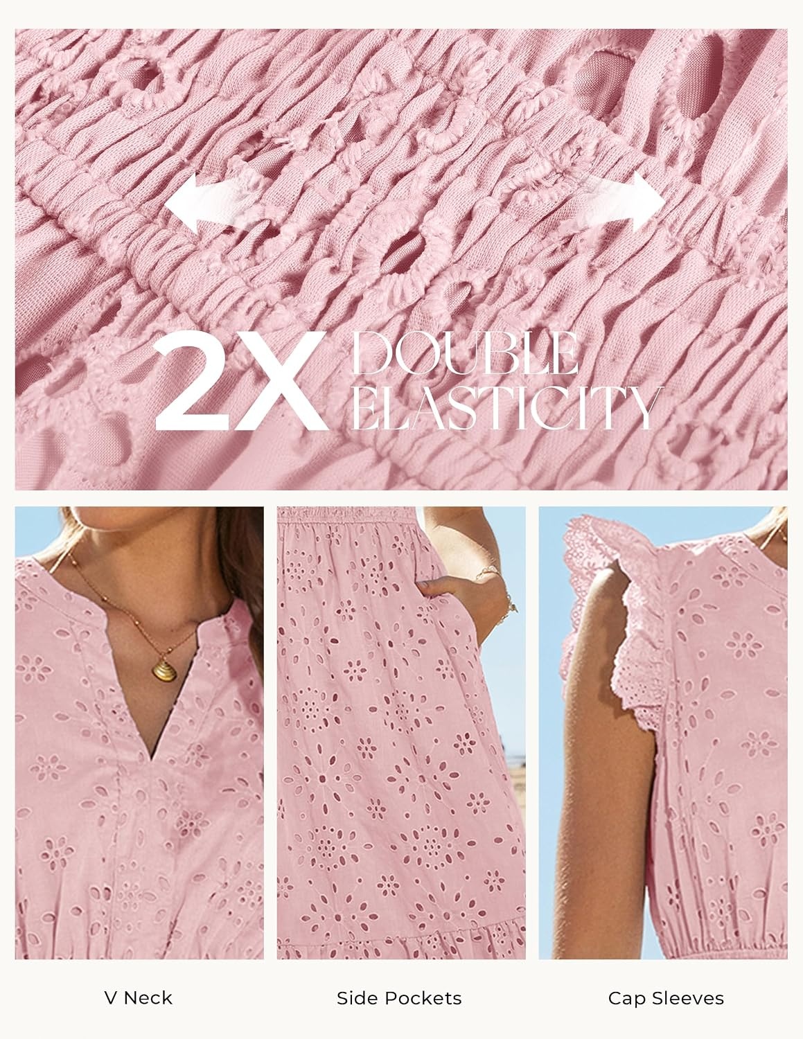 image:imageGRACE KARIN Womens Summer Maxi Eyelet Boho Beach Dresses 2026 V Neck High Waisted Pocket A Line Flowy Casual Modest Fall Funeral Church Wedding Guest Vacation Cocktail DressPink