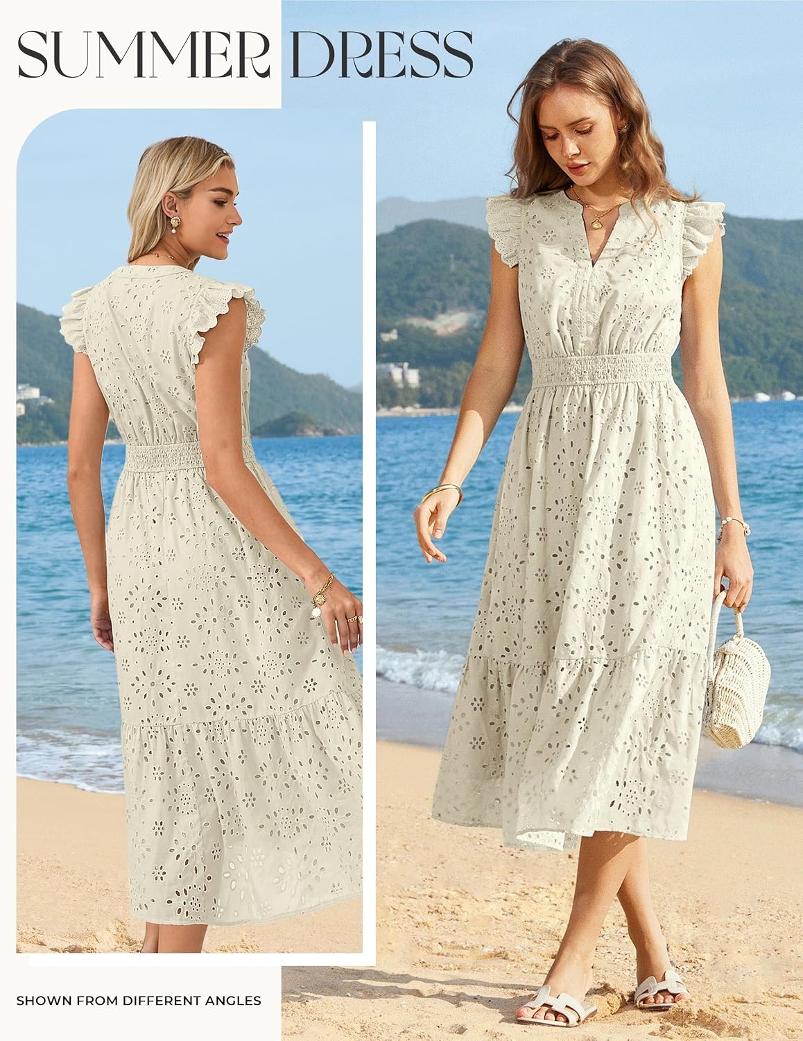 image:imageGRACE KARIN Womens Summer Maxi Eyelet Boho Beach Dresses 2026 V Neck High Waisted Pocket A Line Flowy Casual Modest Fall Funeral Church Wedding Guest Vacation Cocktail DressApricot