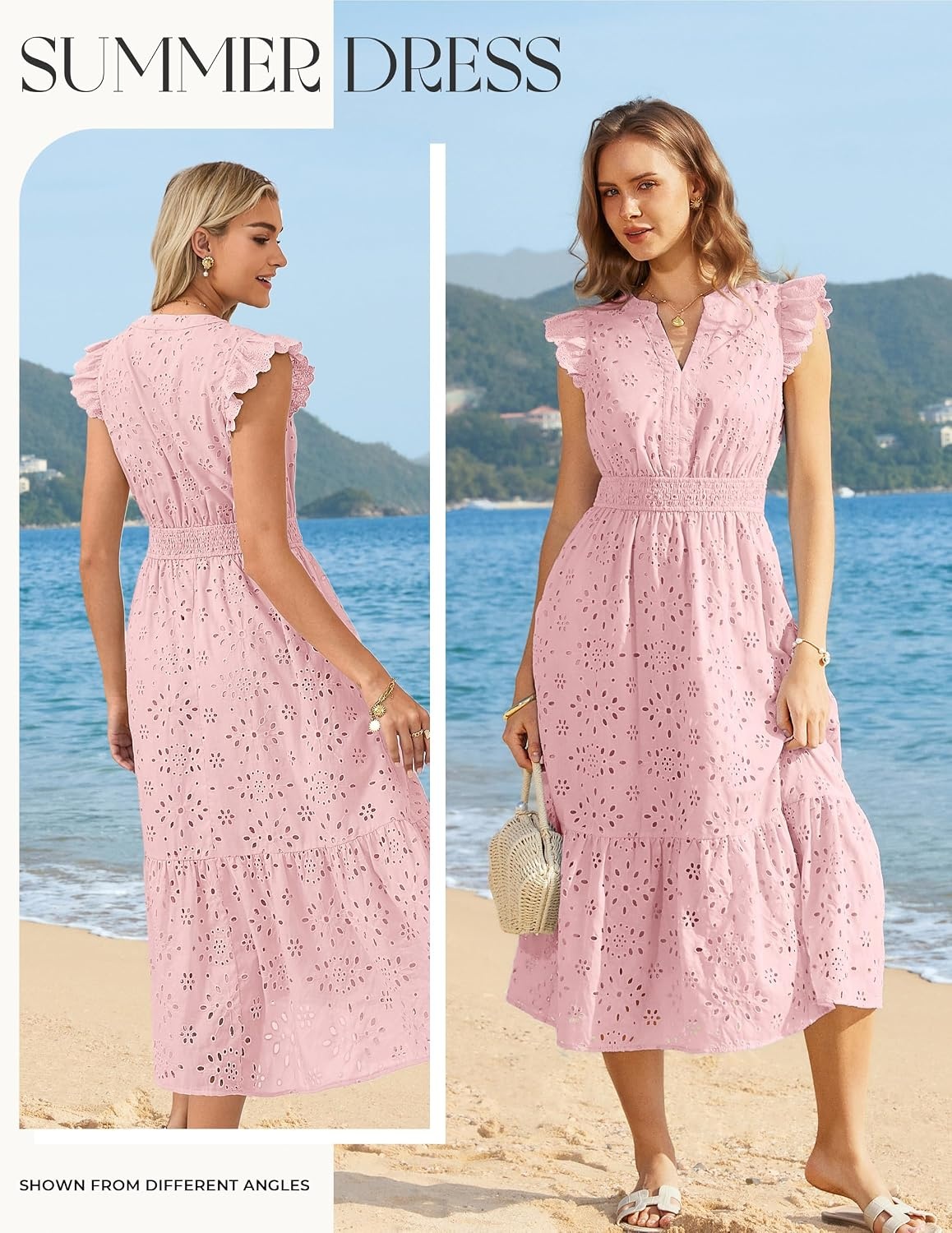 image:imageGRACE KARIN Womens Summer Maxi Eyelet Boho Beach Dresses 2026 V Neck High Waisted Pocket A Line Flowy Casual Modest Fall Funeral Church Wedding Guest Vacation Cocktail DressPink