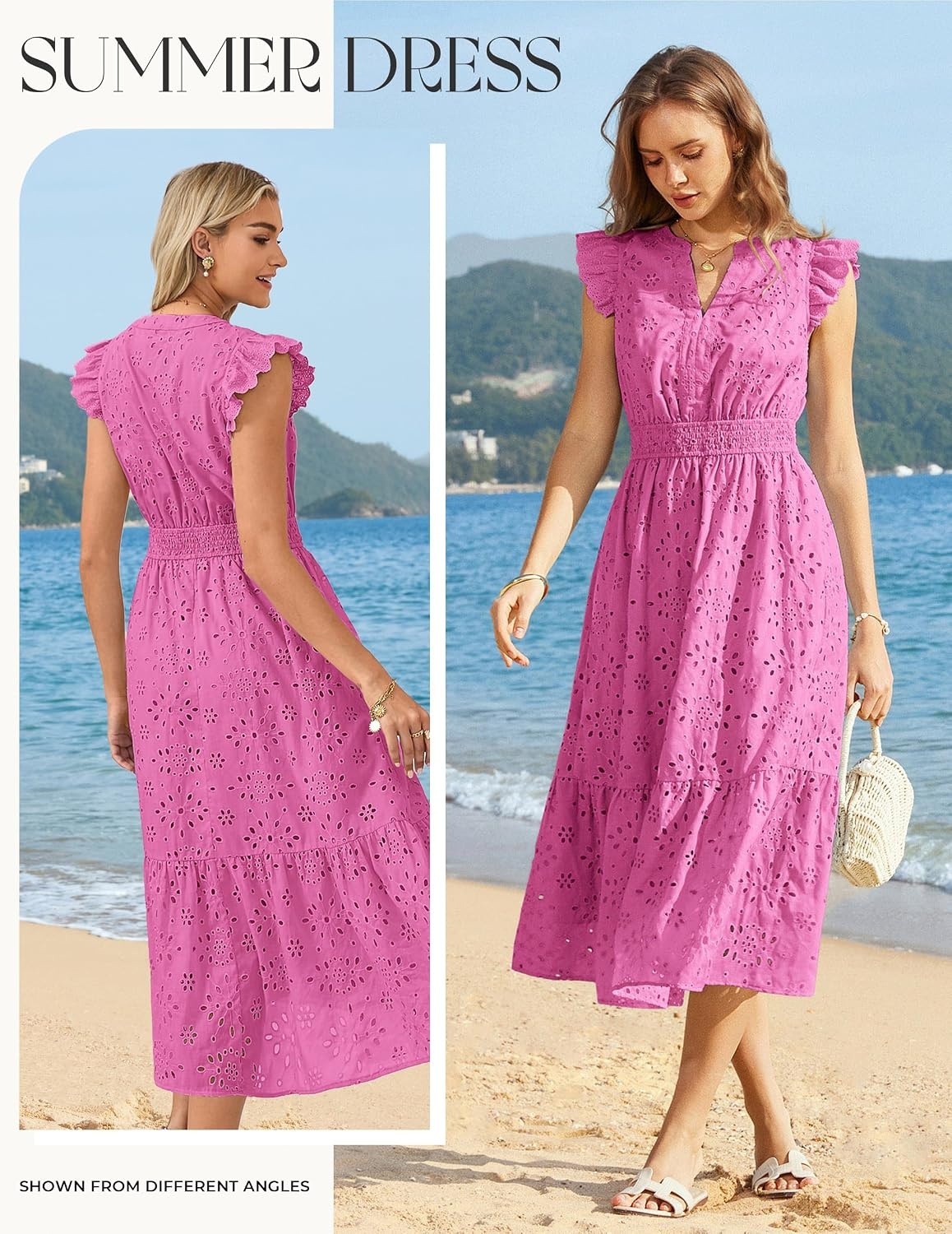image:imageGRACE KARIN Womens Summer Maxi Eyelet Boho Beach Dresses 2026 V Neck High Waisted Pocket A Line Flowy Casual Modest Fall Funeral Church Wedding Guest Vacation Cocktail DressRose