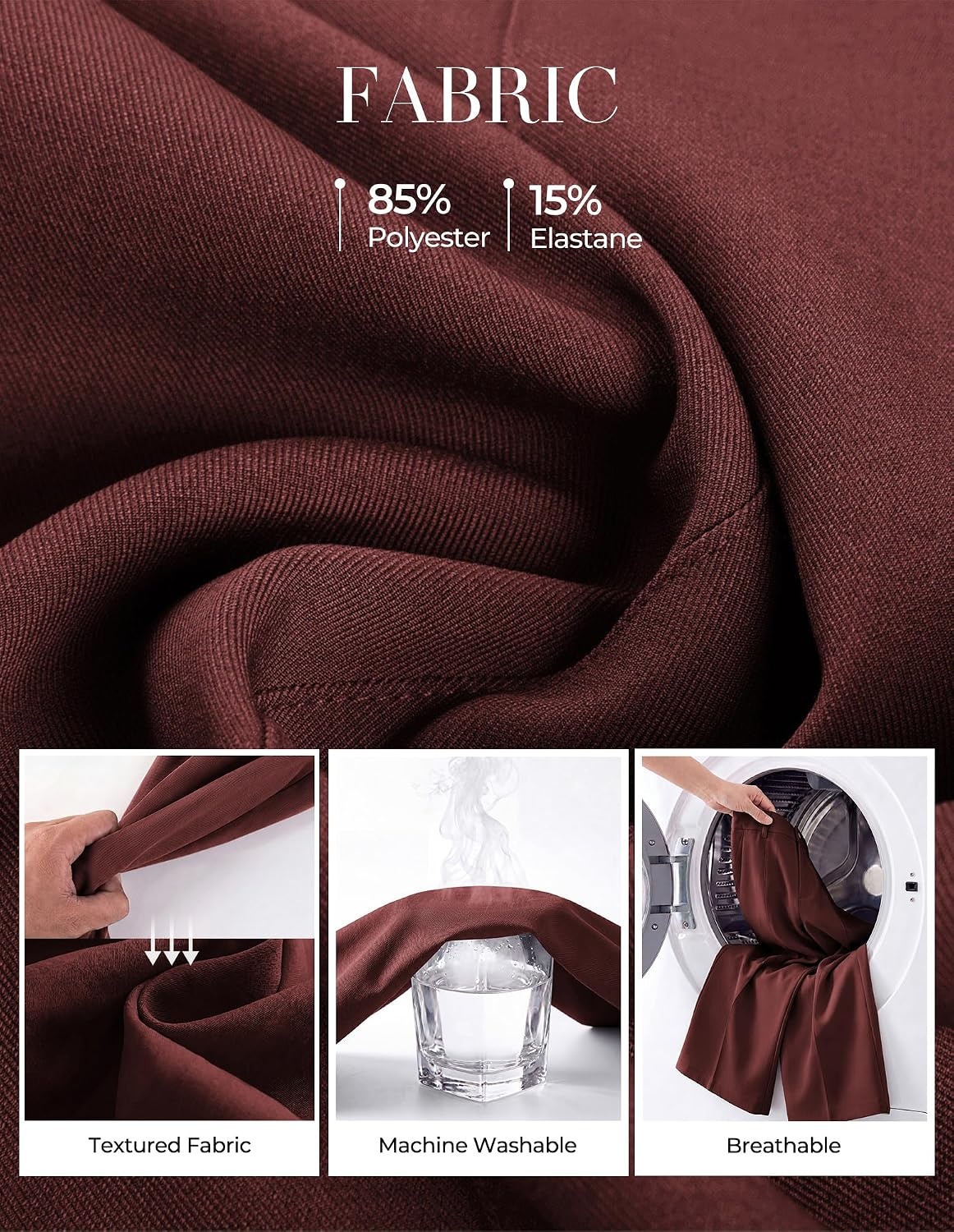 image:imageGRACE KARIN Womens Wide Leg Dress Pants Business Office Work Slacks Outfit TextureDrapeFlowyTailoredPocketsElastic High WaistPalazzoCasualFormalMeetingsBurgundy