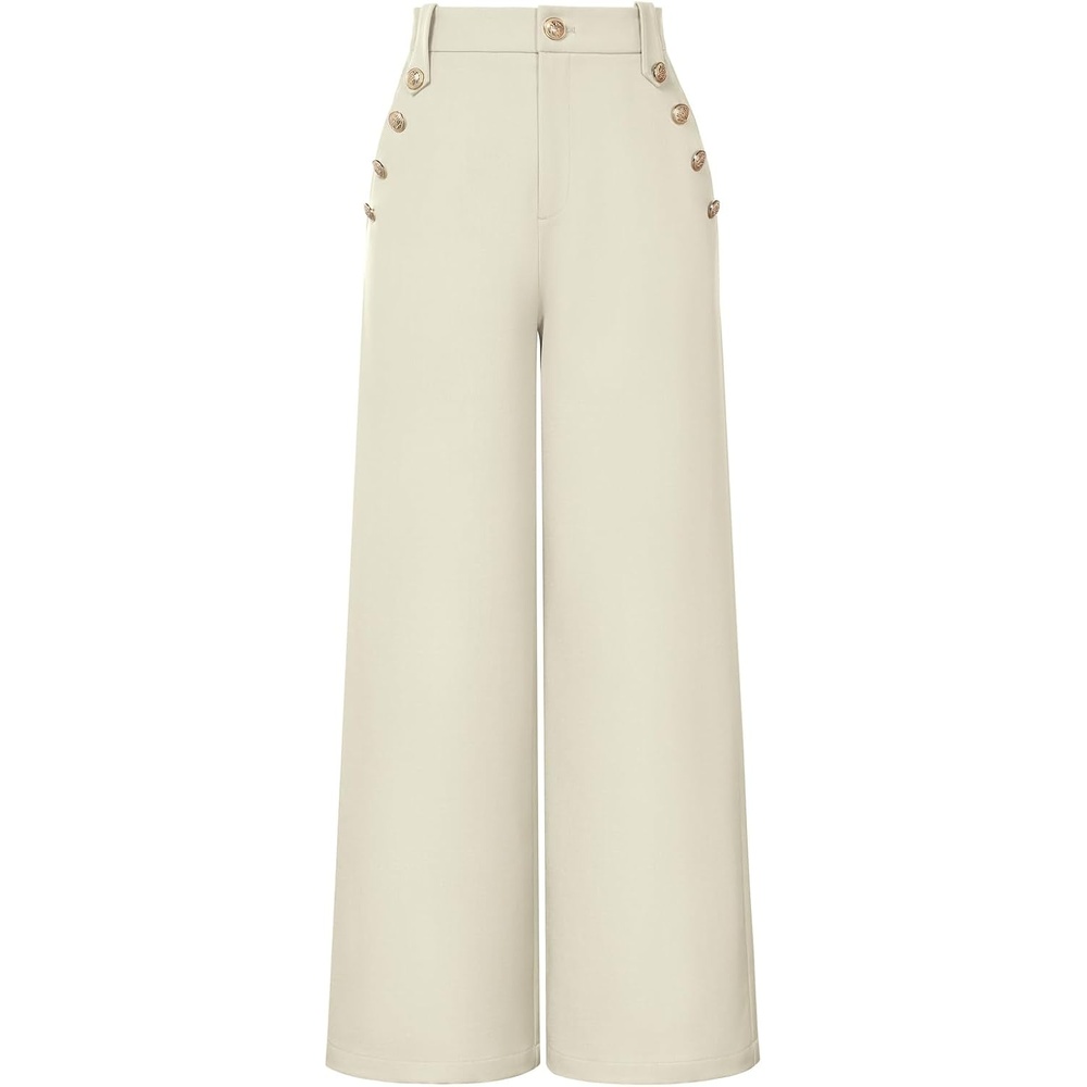 image:imageGRACE KARIN Wide Leg Dress Pants for Women 2026 Business Casual Trousers  High Waisted Work Buttons with Pockets Straight Leg Teacher Flowy PalazzoApricot