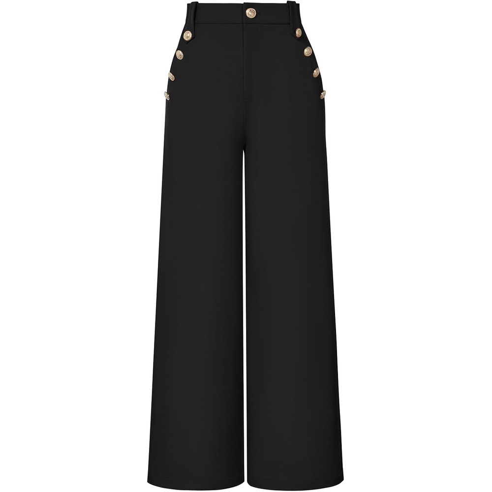 image:imageGRACE KARIN Wide Leg Dress Pants for Women 2026 Business Casual Trousers  High Waisted Work Buttons with Pockets Straight Leg Teacher Flowy PalazzoBlack