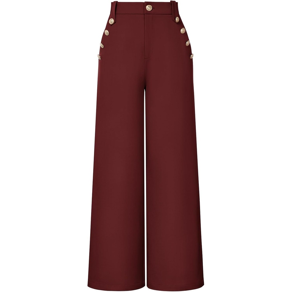 image:imageGRACE KARIN Wide Leg Dress Pants for Women 2026 Business Casual Trousers High Waisted Work Buttons with Pockets Straight Leg Teacher Flowy PalazzoBurgundy
