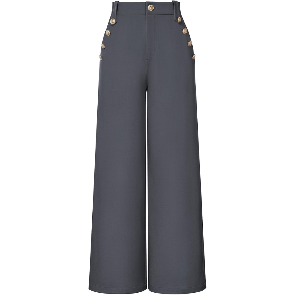 image:imageGRACE KARIN Wide Leg Dress Pants for Women 2026 Business Casual Trousers High Waisted Work Buttons with Pockets Straight Leg Teacher Flowy PalazzoGrey