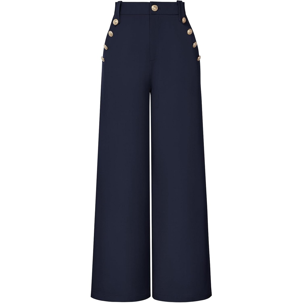 image:imageGRACE KARIN Wide Leg Dress Pants for Women 2026 Business Casual Trousers  High Waisted Work Buttons with Pockets Straight Leg Teacher Flowy PalazzoNavy
