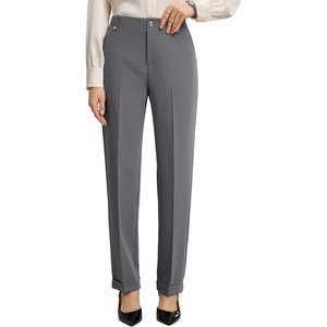 GRACE KARIN Ankle Dress Pants Women Business Casual Slacks Office Work Wear | Decorative Buttons,Cuffed hem,Elastic High Waist,Zipper,Pockets,Petite,Teacher,Worker,Cigarette&Skinny(Grey)